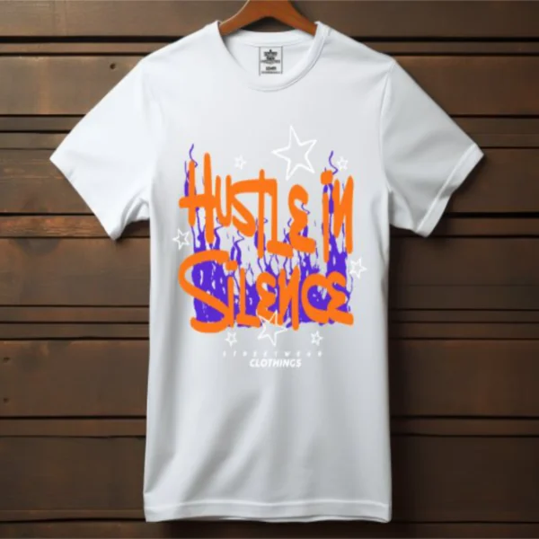 t shirt blanc hustle in silence